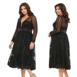 Mac Duggal Illusion Black Lace Midi Dress NWT 22W